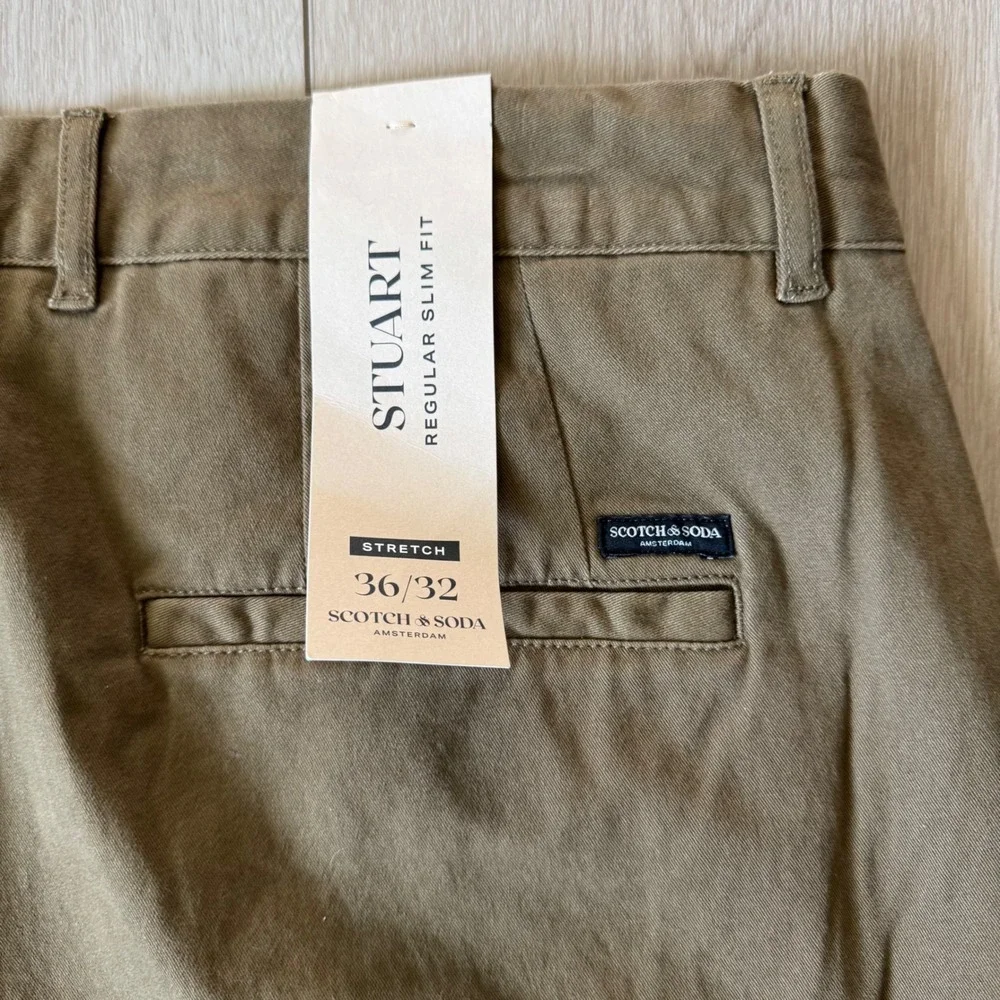 Scotch & Soda Stuart NWT Regular Slim Fit Stretch Chino Pants‎ Brown Tan 36x32 - Picture 7 of 11